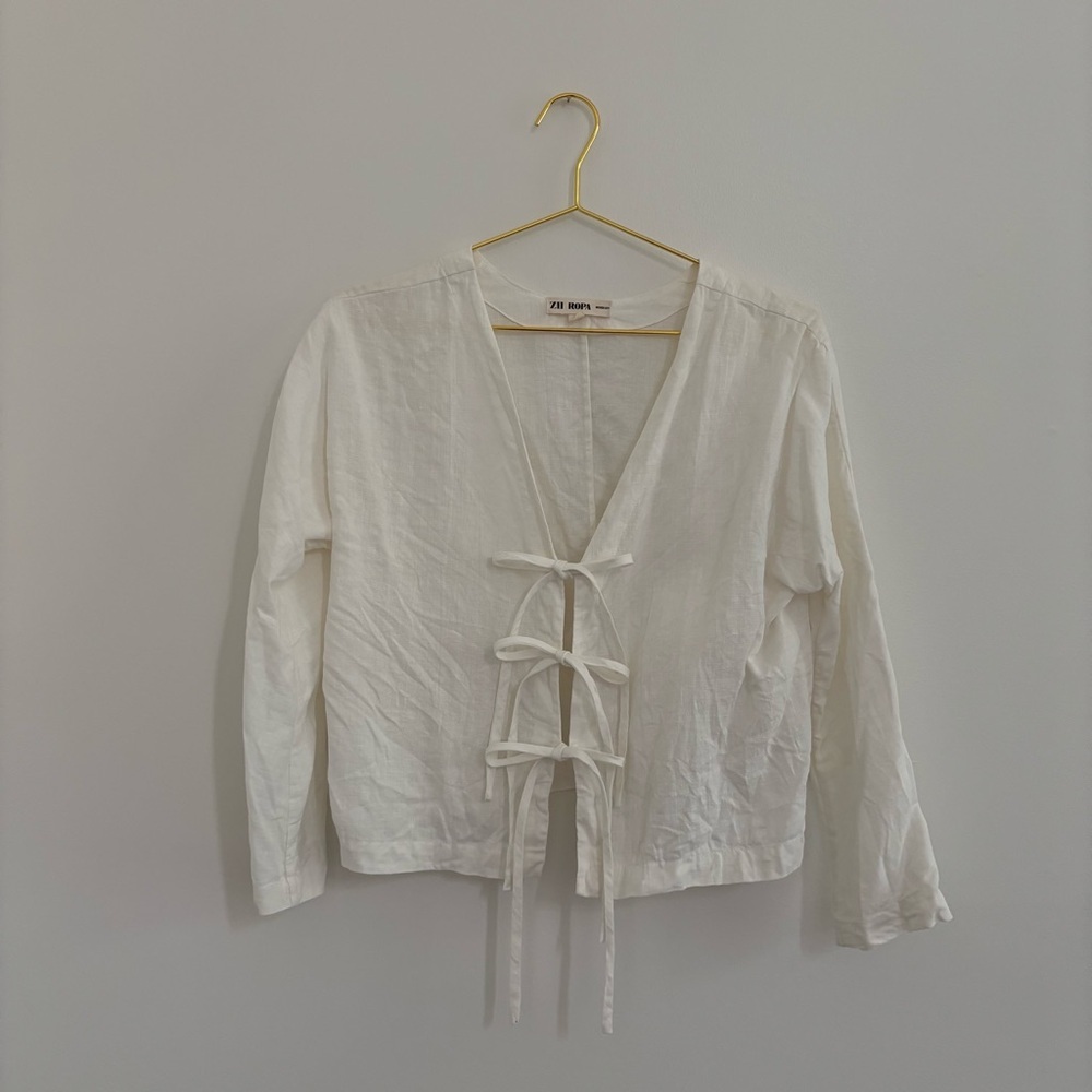 Zii Ropa White Linen Open Front Vera String Top - image 5